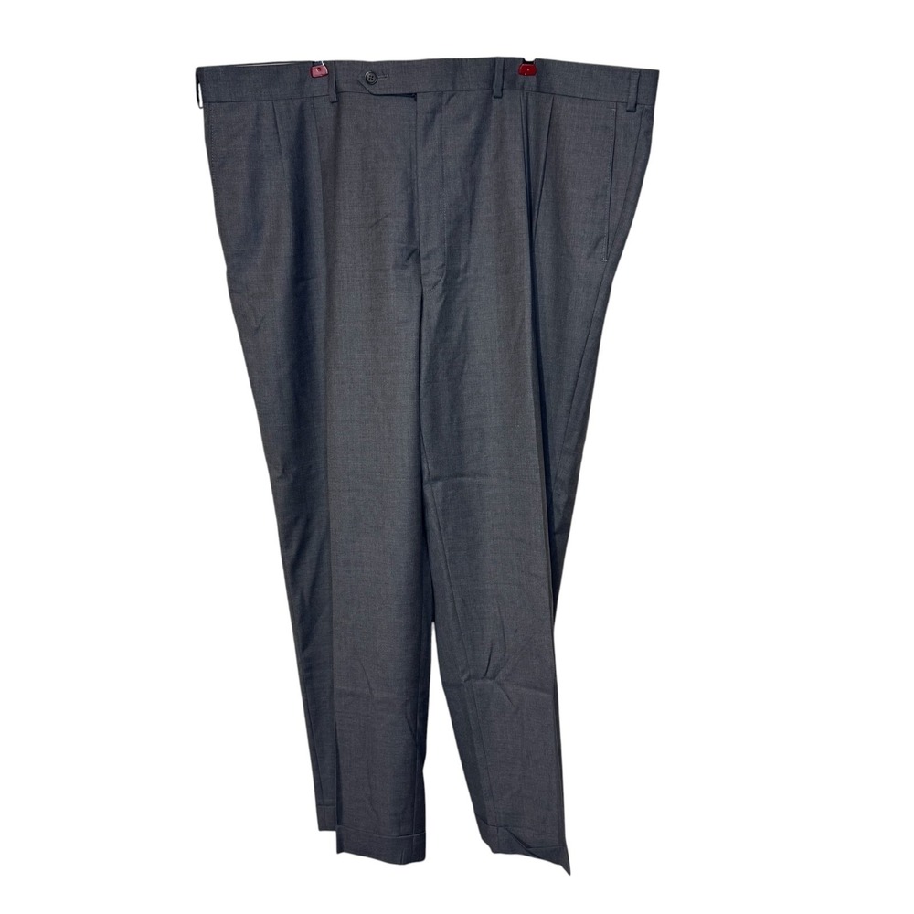 Samuelsohn Mens Dress Pants Super 110's Wool Pleated Cuffed Lightweight Gray 44R